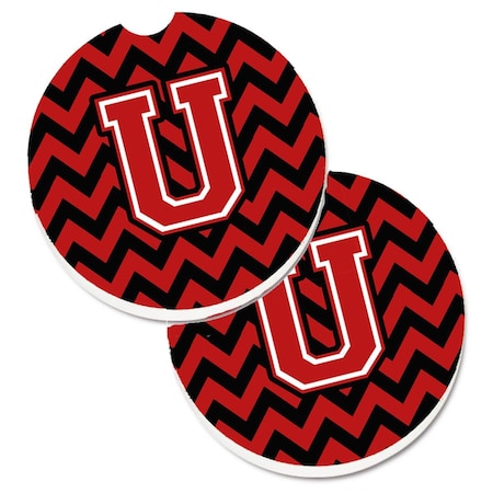 Carolines Treasures Letter U Chevron Black and Red Set of 2 Cup Holder Car Coaster CJ1047-UCARC